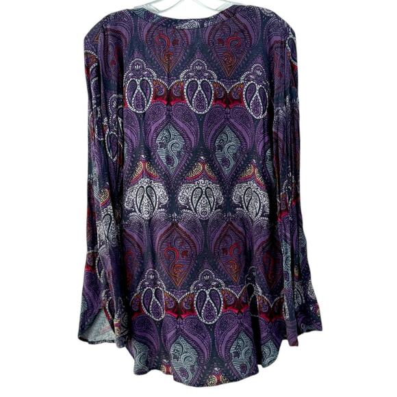 Sanctuary Purple Paisley V-Neck Long Sleeve Blouse Size Large Boho Chic - Picture 6 of 12